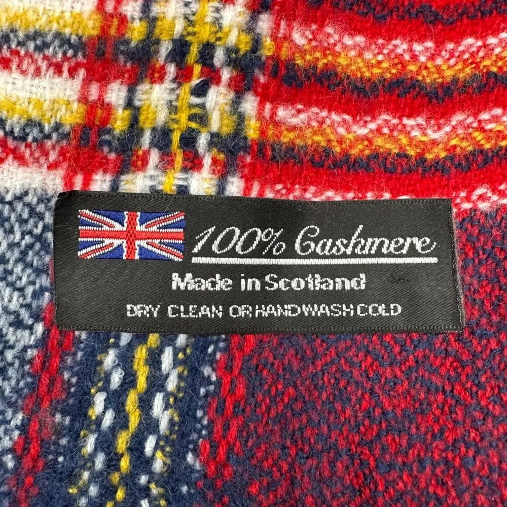 Plaid Cashmere Scarf Scotland Fringe Red Navy White Winter Fashion Accessory - Picture 2 of 5